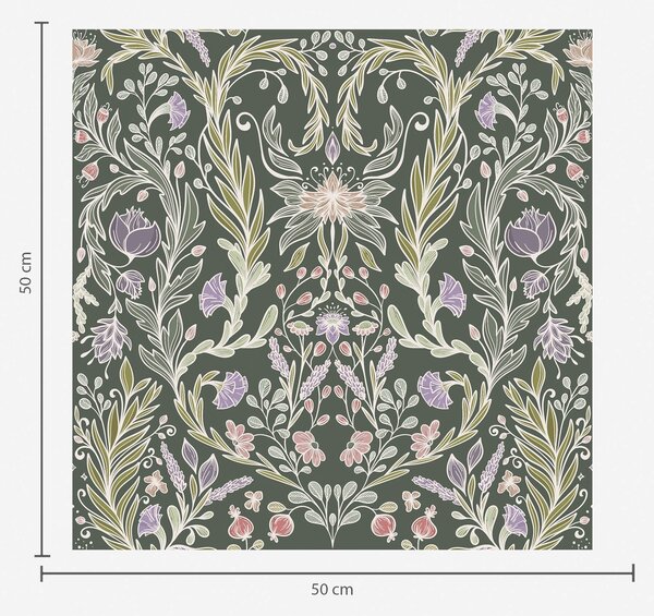 Tapet Ornament floral simetric pe fond verde închis, Tapet flori, a00928 : Uwalls.ro