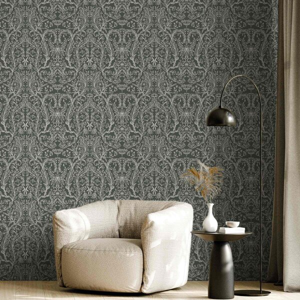 Tapet Model floral liniar pe fond verde închis, Tapet flori, a00929 : Uwalls.ro