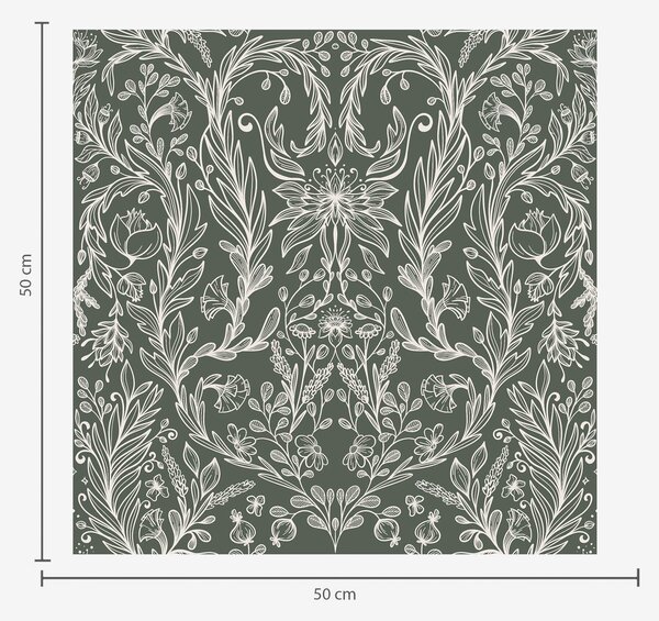 Tapet Model floral liniar pe fond verde închis, Tapet flori, a00929 : Uwalls.ro