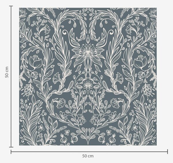 Tapet Ornament floral liniar pe fond albastru-cenușiu, Tapet flori, a00929v1 : Uwalls.ro