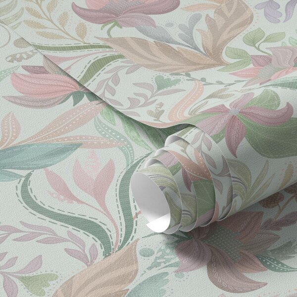 Tapet Modele florale pastelate pe un fundal mentă deschis, Tapet flori, a00931v1 : Uwalls.ro