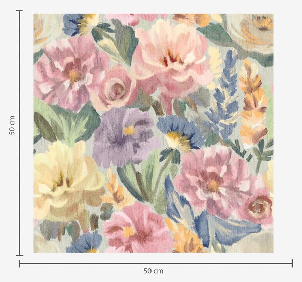 Tapet Flori pictate cu pensula în culori pastelate, paletă de culori delicate, Tapet flori, a00954 : Uwalls.ro