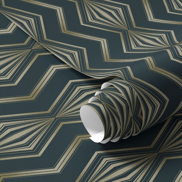 Tapet Model geometric cu romburi de culoare verde-albastru închis, Tapet abstract, a00973v1 : Uwalls.ro