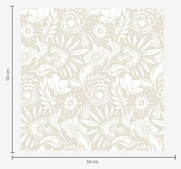 Tapet Ornament floral liniar alb pe fond bej, Tapet flori, a00956 : Uwalls.ro
