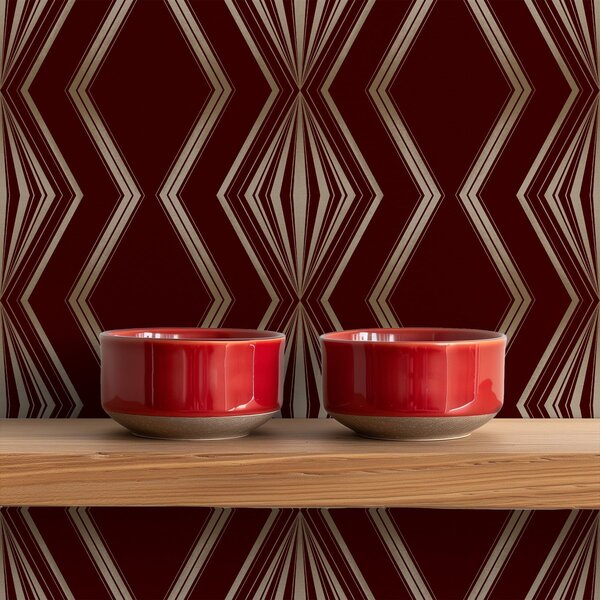 Tapet Fundal burgund cu romburi ritmice și linii în zigzag, Tapet abstract, a00974 : Uwalls.ro
