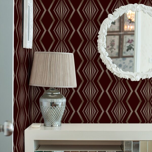 Tapet Fundal burgund cu romburi ritmice și linii în zigzag, Tapet abstract, a00974 : Uwalls.ro