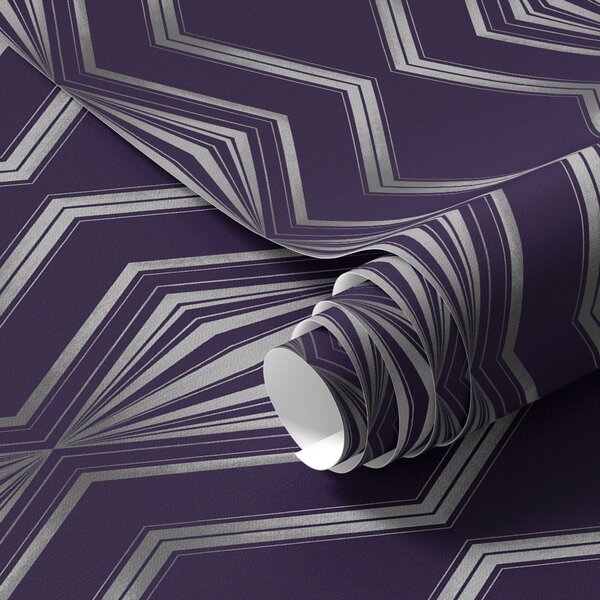Tapet Fundal violet intens cu diamante și linii zigzagate gri, Tapet abstract, a00974v1 : Uwalls.ro