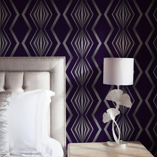 Tapet Fundal violet intens cu diamante și linii zigzagate gri, Tapet abstract, a00974v1 : Uwalls.ro