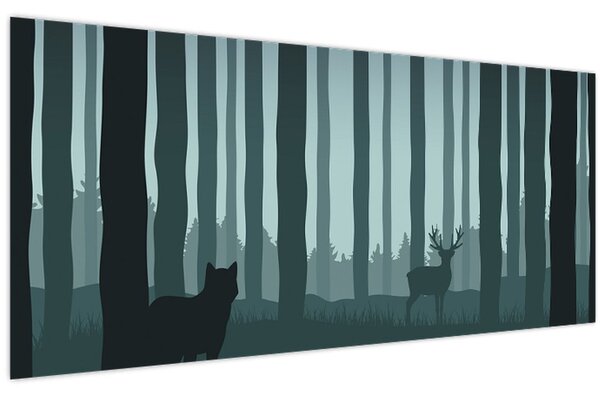 Tablou - Cerb cu lup pe stânci (120x50 cm)