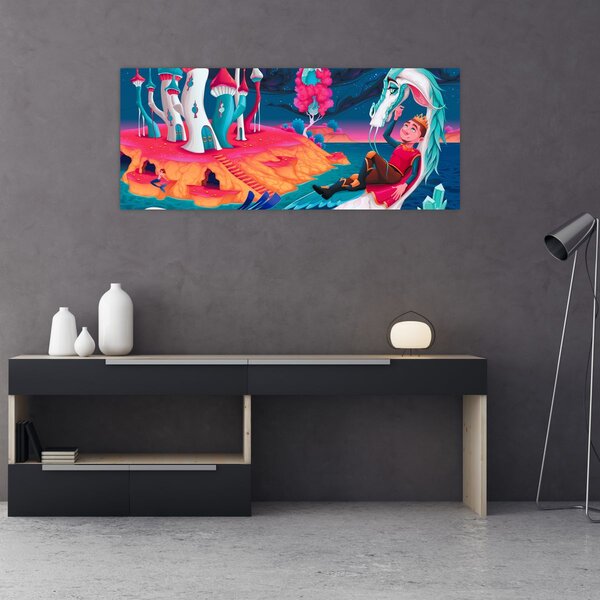 Tablou - Prinț și prințesa cu dragon (120x50 cm)