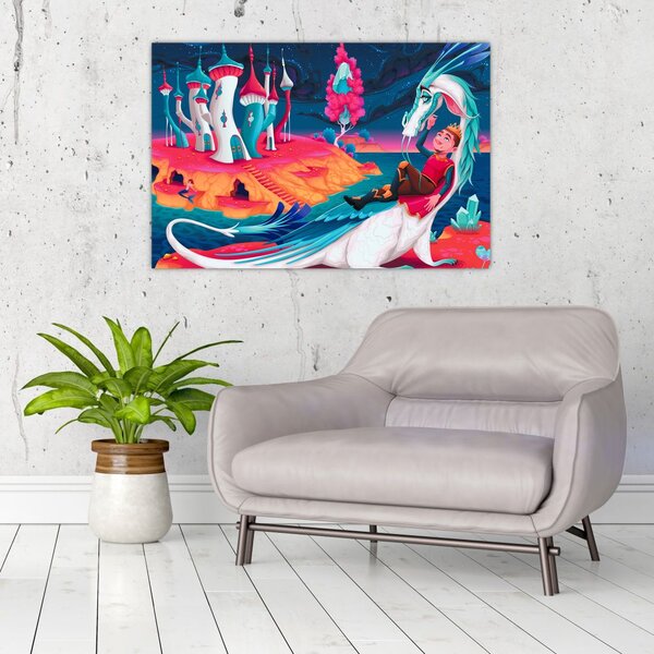Tablou - Prinț și prințesa cu dragon (90x60 cm)