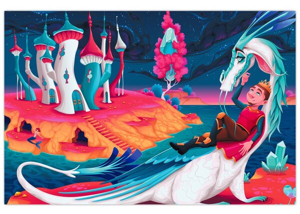 Tablou - Prinț și prințesa cu dragon (90x60 cm)
