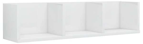 Raft de perete CD-uri, alb extralucios, 75 x 18 x 18 cm