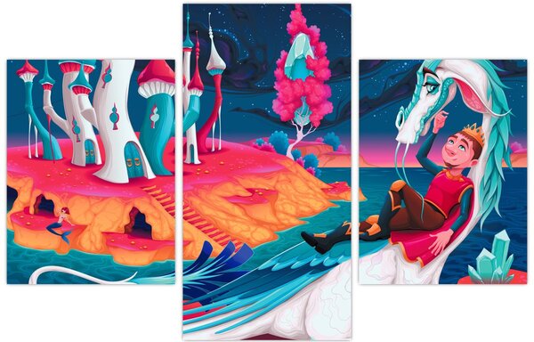 Tablou - Prinț și prințesa cu dragon (90x60 cm)