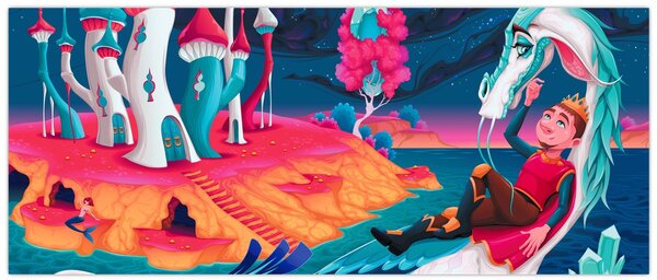 Tablou - Prinț și prințesa cu dragon (120x50 cm)