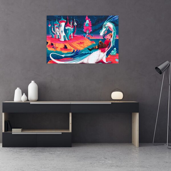 Tablou - Prinț și prințesa cu dragon (90x60 cm)