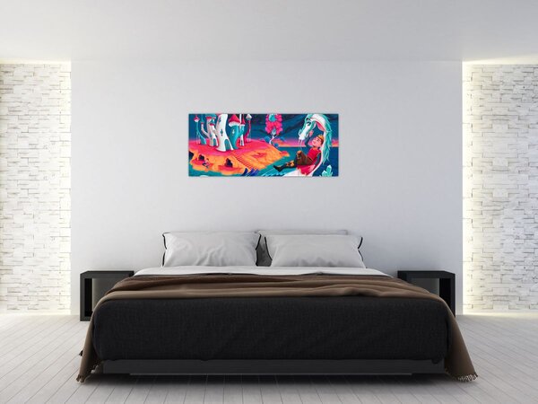Tablou - Prinț și prințesa cu dragon (120x50 cm)