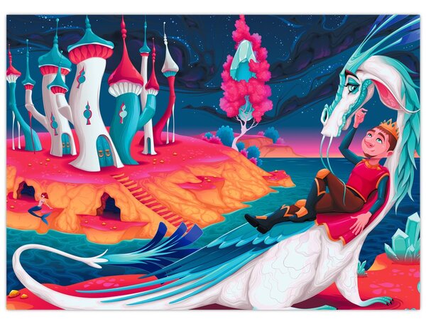 Tablou - Prinț și prințesa cu dragon (70x50 cm)