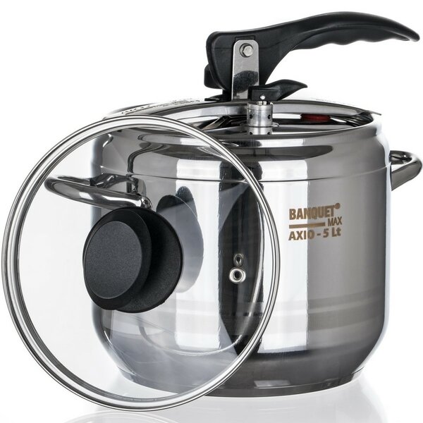 Oală sub presiune Banquet AXIO cu capac din sticlă, 5 l
