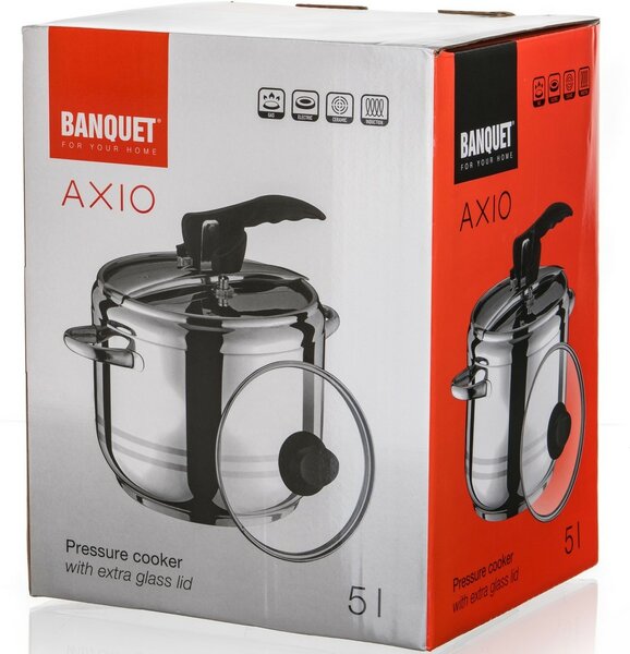 Oală sub presiune Banquet AXIO cu capac din sticlă, 5 l