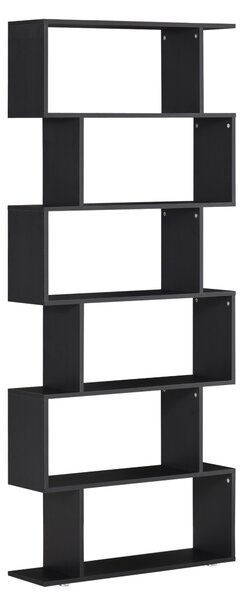 HOMCOM Bibliotecă Modernă cu 6 Rafturi, Design Zig-Zag, Lemn Rezistent, Ușor de Curățat, Negru, 80x24x191 cm | Aosom Romania