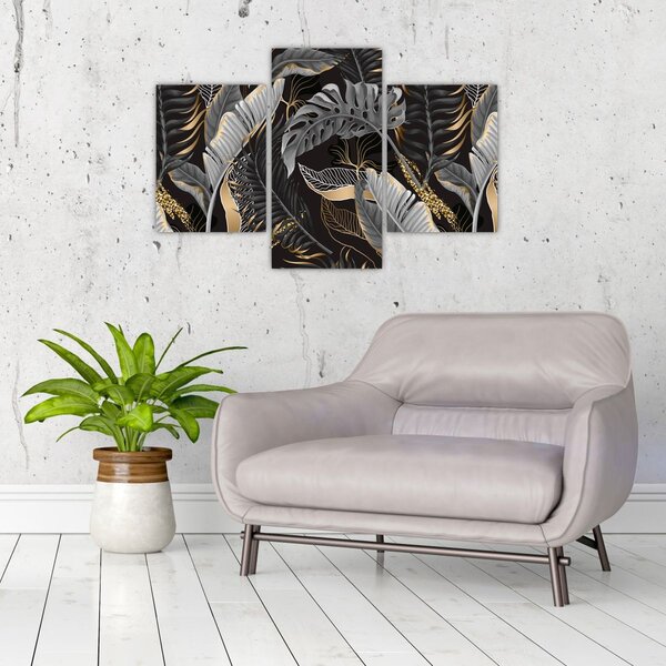 Tablou - Frunze tropicale, Galben - auriu (90x60 cm)