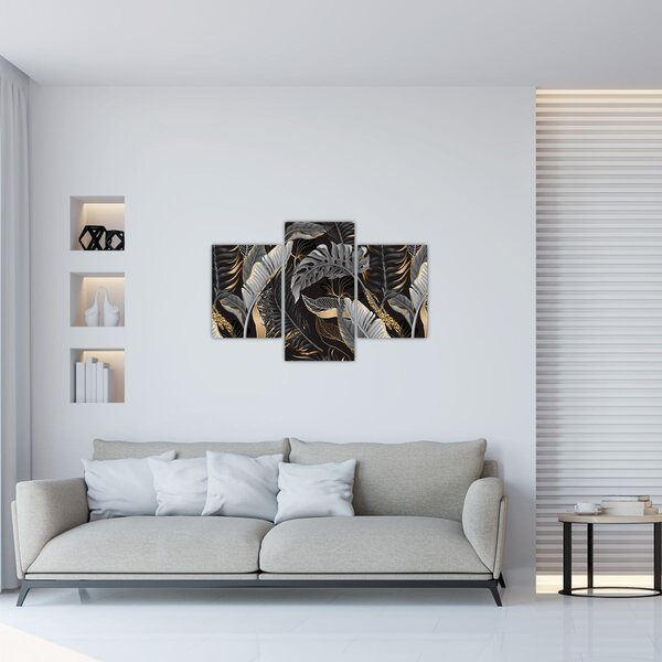Tablou - Frunze tropicale, Galben - auriu (90x60 cm)