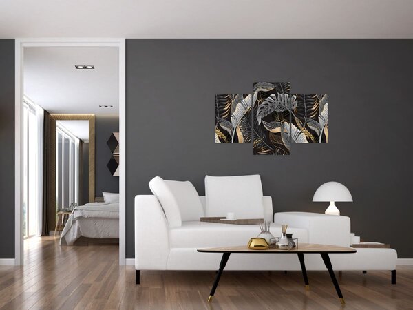 Tablou - Frunze tropicale, Galben - auriu (90x60 cm)
