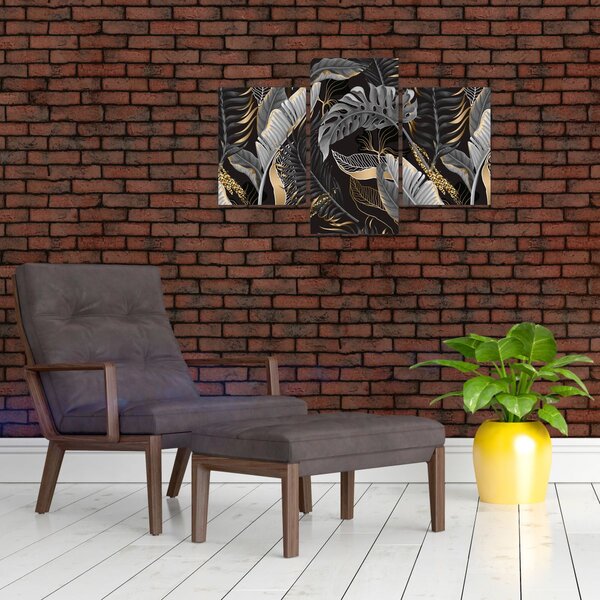 Tablou - Frunze tropicale, Galben - auriu (90x60 cm)