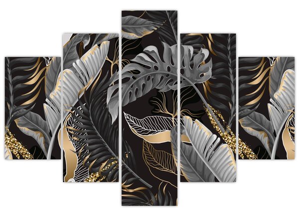 Tablou - Frunze tropicale, Galben - auriu (150x105 cm)