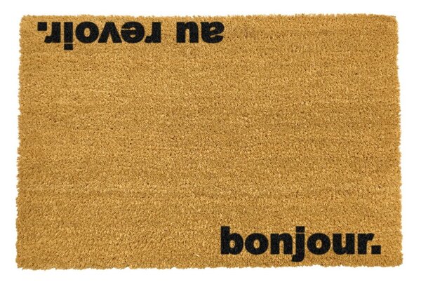 Covoraș intrare din fibre de cocos Artsy Doormats Bonjour Au Revoir, 40 x 60 cm