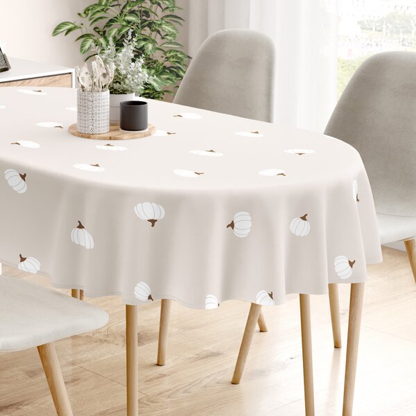 Goldea față de masă 100% bumbac - dovleci pe fond crem - ovală 120 x 180 cm