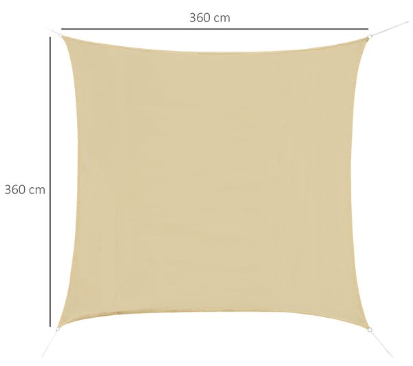 Outsunny Copertină de Soare Pătrată, Protecție UV 95%, Țesătură din Polietilenă, 360 x 360 cm, Ecru | Aosom Romania