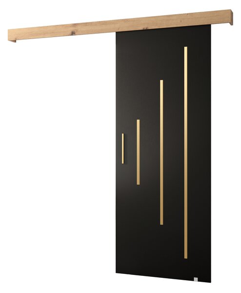 Uși culisante 90 cm Sharlene Y (negru mat + stejar artisan + auriu). 1044044
