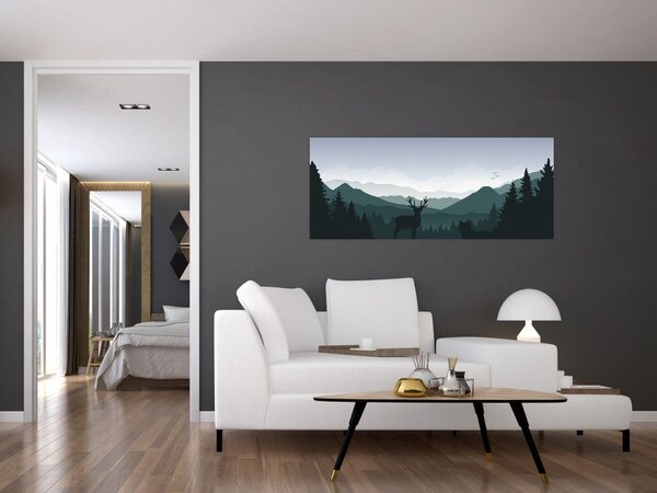 Tablou - Cerb cu lup pe stânci (120x50 cm)