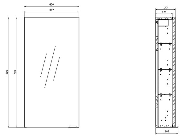 Cersanit Larga dulap 40x14.3x80 cm cu oglinda antracit S164-033