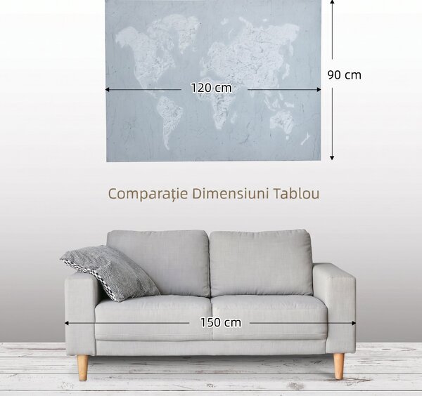 Lucrare de arta pe perete din panza HOMCOM Harta lumii Fotografii de perete pentru camera de zi Decor dormitor, 120 x 90 cm | Aosom Romania