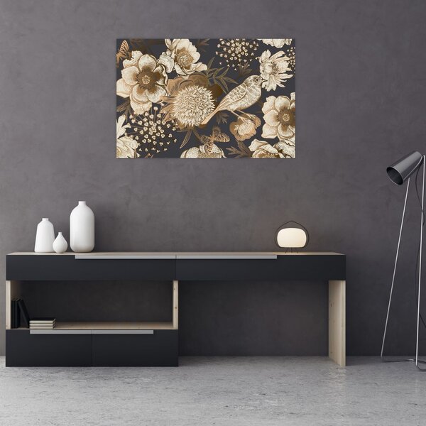 Tablou - Flori aurii pe fundal întunecat (90x60 cm)