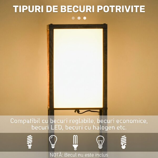 HOMCOM Lampă de Podea cu 3 Rafturi Integrate, Design Modern din MDF, 26x26x160 cm, Lemn Natural | Aosom Romania