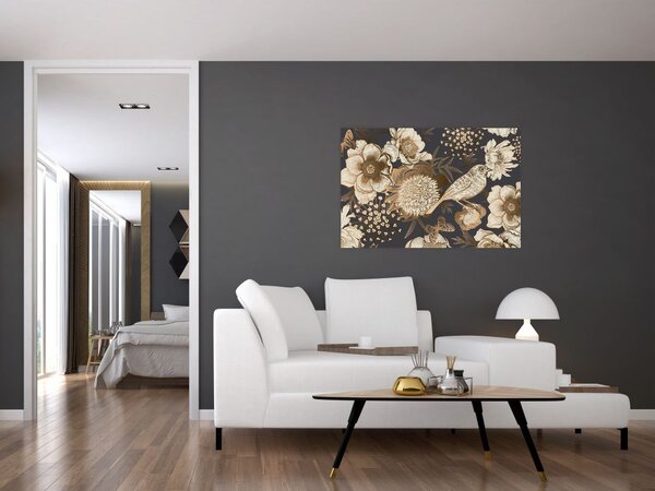 Tablou - Flori aurii pe fundal întunecat (90x60 cm)