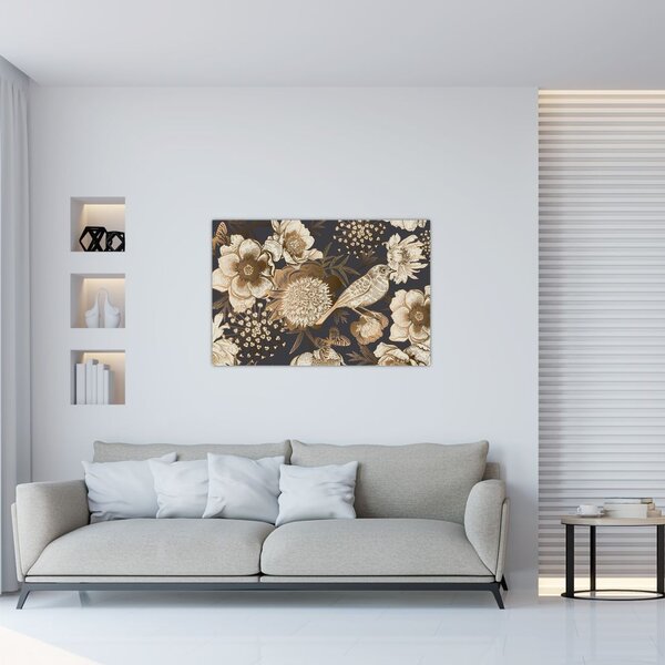 Tablou - Flori aurii pe fundal întunecat (90x60 cm)