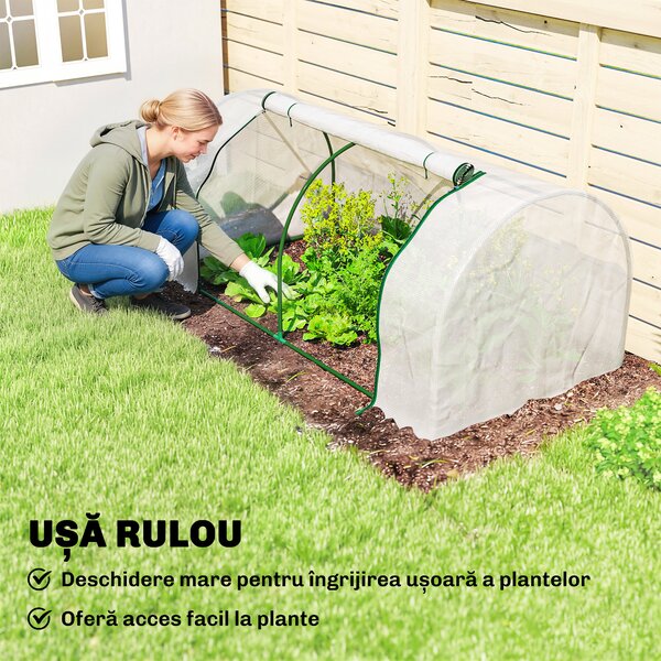Outsunny Seră de Grădină cu Ferestre Rulabile, Husă Plastic Anti-UV, 200 x 100 x 80 cm, Alb | Aosom Romania