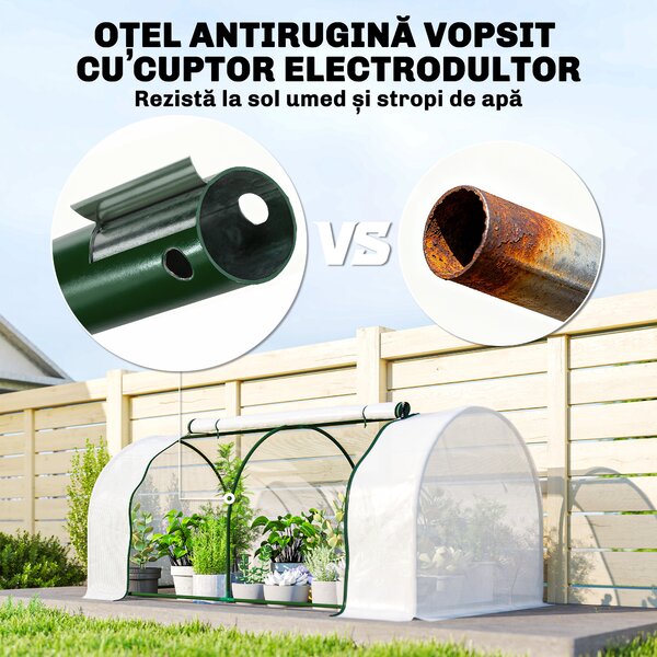 Outsunny Seră de Grădină cu Ferestre Rulabile, Husă Plastic Anti-UV, 200 x 100 x 80 cm, Alb | Aosom Romania