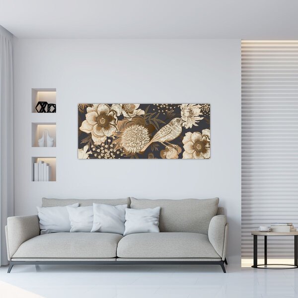 Tablou - Flori aurii pe fundal întunecat (120x50 cm)
