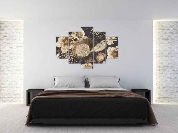 Tablou - Flori aurii pe fundal întunecat (150x105 cm)