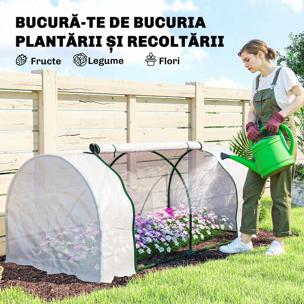 Outsunny Seră de Grădină cu Ferestre Rulabile, Husă Plastic Anti-UV, 200 x 100 x 80 cm, Alb | Aosom Romania
