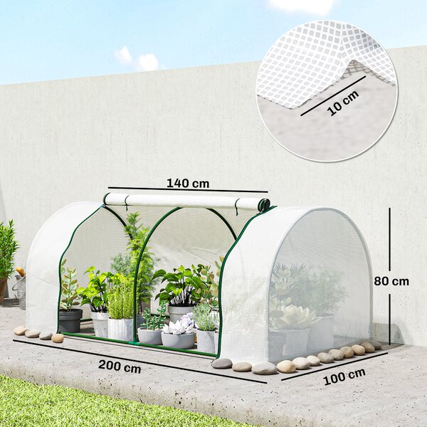 Outsunny Seră de Grădină cu Ferestre Rulabile, Husă Plastic Anti-UV, 200 x 100 x 80 cm, Alb | Aosom Romania