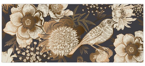 Tablou - Flori aurii pe fundal întunecat (120x50 cm)