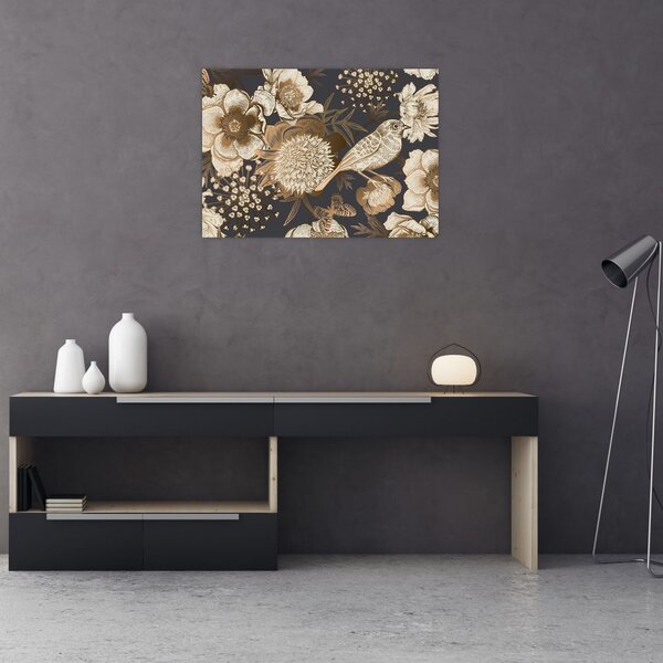 Tablou - Flori aurii pe fundal întunecat (70x50 cm)