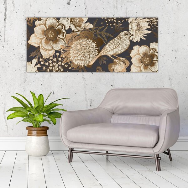 Tablou - Flori aurii pe fundal întunecat (120x50 cm)